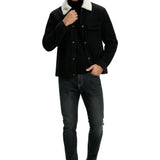 Borys | Czarna welurowa kurtka z kołnierzem sherpa